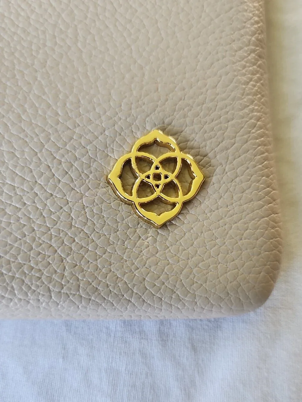Kendra Scott Wristlet Pouch in Light Beige with Gold Accent